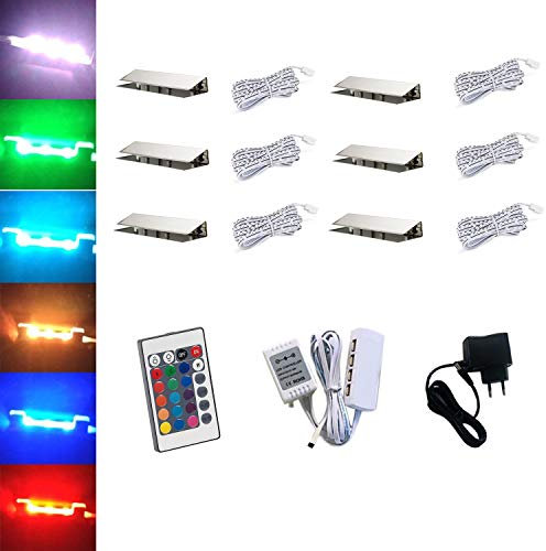 ACCE Illuminazione a LED RGB per bordi in vetro, illuminazione per pavimenti in vetro, clip in vetro di alta qualità, specchio in acciaio inox (6 pezzi)