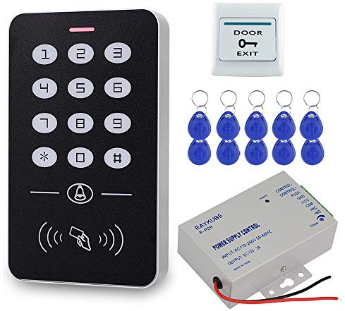 HFeng Kit Zugangskontrollsystem 125kHz RFID Tastatur + DC12V 3A Stromversorgungs Controller + Türausgangstaste + 10pcs Keychains Karte für Hausalarm Holz/Metall/Glastür