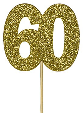 Anniversary House 12 Pcs Gold Glitter Birthday Cake Toppers, 3.8 x 4.5cm Cupcake Toppers, 60th Wedding Anniversary Decorations, Age 60 Birthday Decorations, Number 60 Celebrations, Paper, J066