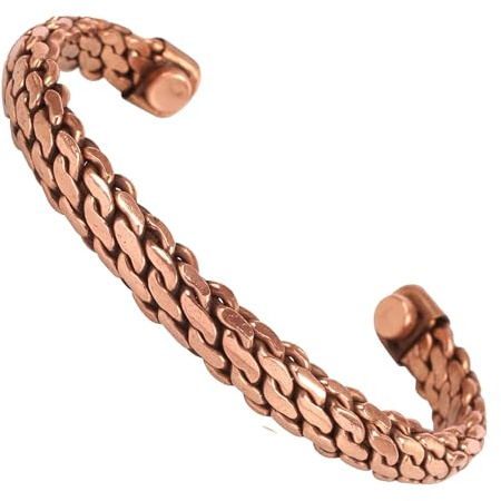 Touchstone Bracelet en cuivre de style tibétain. Forgé à la main avec du cuivre pur solide et de haut calibre. Motif de tissage élégant.