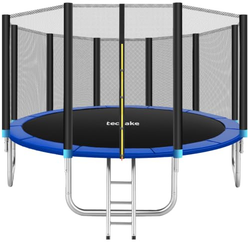 tectake® Trampolín, Cama Elástica Exterior para Niños y Adultos, Estructura de Acero, Red Protectora, Escalera, Certificado TÜV GS, Juegos Exterior Niños, Trampolin Fitness Adultos - 427 cm