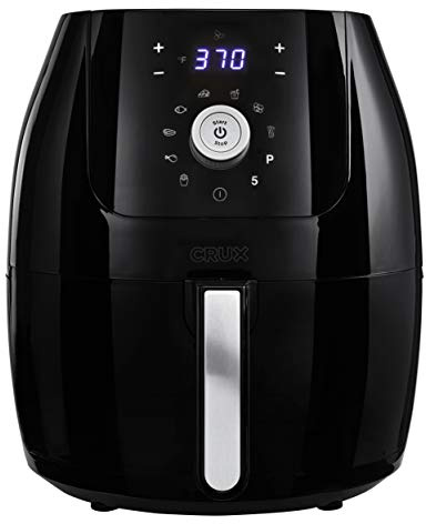 CRUX 6 Qt Digital Air Fryer with Nonstick Removable Dishwasher Safe Pan and Crisping Tray, Auto Shutoff Timer and Audible Alarm, Adjustable Temperature Control, Black