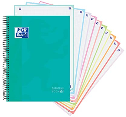 Oxford - Notizbuch mikroperforiert, 10 Farbbänder, Europeanbook 10, Hardcover, A4, 150 Blatt, kariert 5 x 5, Ice Mint