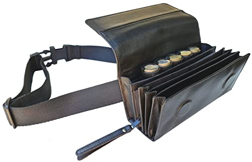 CLAIRE-FONCET Sacoche Banane en Véritable Cuir de Buffle, avec Monnayeur Distributeur 5 Pièces d'Euros, Fermeture par Aimant, idéale Serveurs, Serveuses, Bars, Restaurants, Brasseries Noir