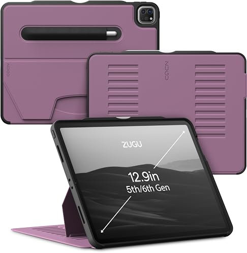 ZUGU iPad Pro 12.9 Hülle 2022/2021 6. / 5. Generation, schlanke Schutzhülle 10 Winkel-Ständer magnetisch, Aufladen iPad Stiftes Auto Sleep/Wake Up [ iPadPro 12.9 Beere Violett ]