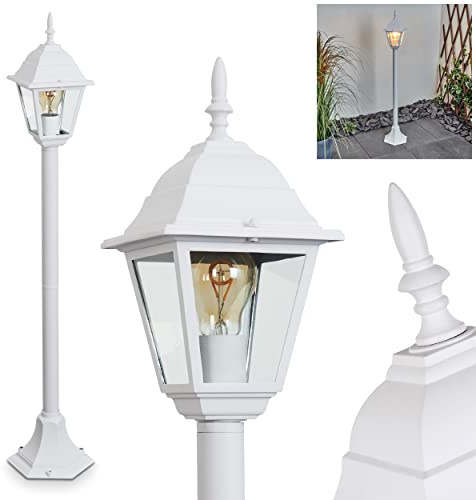 HOFSTEIN Außenstehleuchte Naofe, Außenwegeleuchte aus Metall/Glas in Weiß/Klar, Wegeleuchte im Landhaus/Antik/Retro/Vintage-Design für Garten, Außenbereich, Terrasse, Höhe 105,5 cm, E27, IP44