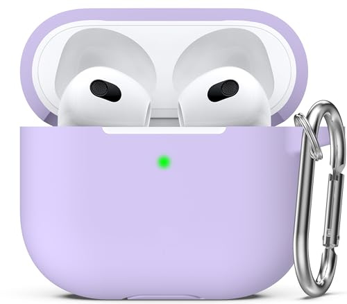 R-fun Kompatibel mit AirPods 3. Generation 2021 Ladecase-Abdeckung, Weiche Silikon-Schutzhülle Kompatibel mit Apple Airpod 3 Gen mit Schlüsselanhänger,Bananenviolett