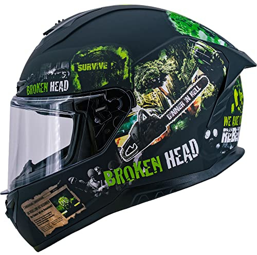 Broken Head Broken Resolution Green Motorradhelm - Integralhelm Schwarz-Grün (XXL (63-64 cm))