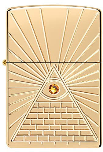 Zippo Briquet Tempête - Œil de la Providence - Finition Armor Laiton Poli Brillant - Or, Gravure Profonde & Cristal - Rechargeable - Réutilisable - Design Coupe-Vent - Fabriqué aux États-Unis