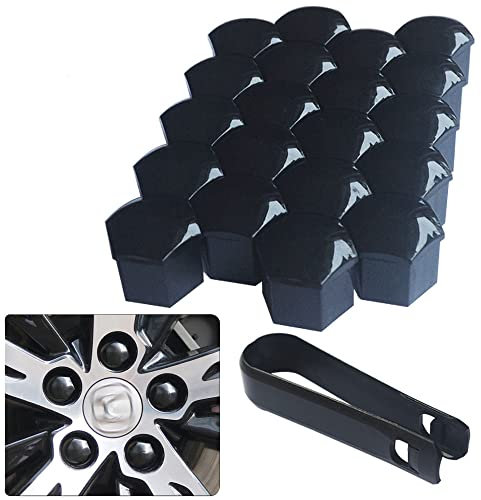 senvenelec 20 Pezzi universali da 21 mm in plastica Copri Dado Vite copridado per Auto Bulloni copriruota, universali bulloni Ruota Tappi Dado a capocorda.con 1 estrattore (Nero Brillante).