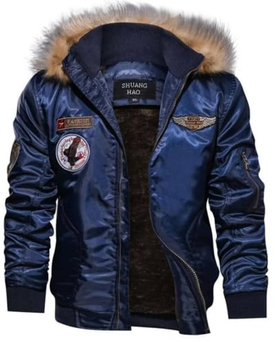 Shuanghao Homme Hiver Chaude Blouson-Veste Aviateur-Militaire Armée-Bombers Manteau Veste - Blouson Top Gun Baseball Hiver Printemps Automne à Capuche Amovible en Polaire Jacket Coat Pour Hommes