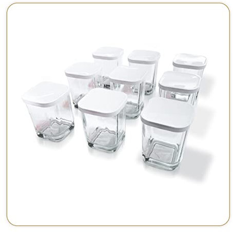 LITTLE BALANCE 8558 - Juego de 9 tarros de yogur, 9 vasos de cristal de 145 ml con tapa de clip, para todos tus postres, aperitivos