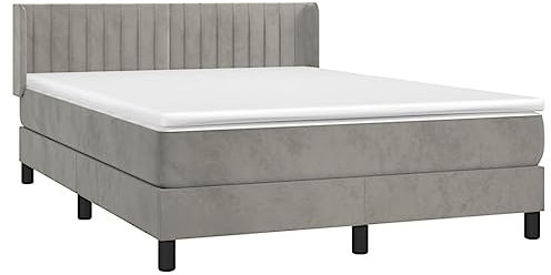 vidaXL Boxspringbett mit Matratze Bett Doppelbett Bettgestell Polsterbett Bettrahmen Lattenrost Schlafzimmerbett Hotelbett Hellgrau 140x200cm Samt