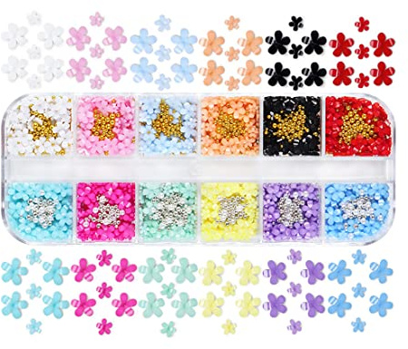 XPEX 12 Decoraciones de uñas de Flores de Rejilla, dijes de Flores para uñas, Diamantes de imitación para uñas, Decoraciones de uñas, Adornos de joyería de uñas DIY
