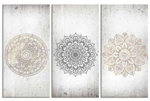 decomonkey - Tableau Acoustique Mandala 90x60 3 Pièces - Impression sur Toile Décoration Maison Isolation Peinture Image Phonique Déco Bureau Panneaux AcoustiquesOrienter le mandala abstrait