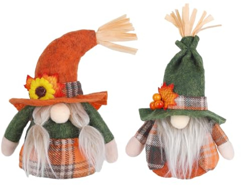 Lot de 2 Nains Thanksgiving d'automne en Peluche Suspendable Thanksgiving Poupée Automne Nain Visage Poupée Décoration, Gnome Peluches Nain En Peluche Thanksgivings Dolls Peluches Gnomes Décor