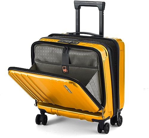 TydeCkare 16 Bagaglio a Mano con 2 Scomparti per Laptop, Valigia con Lucchetto TSA a Doppio Controllo, YKK, 4 Ruote Girevoli, per Di Lavoro, Arancione