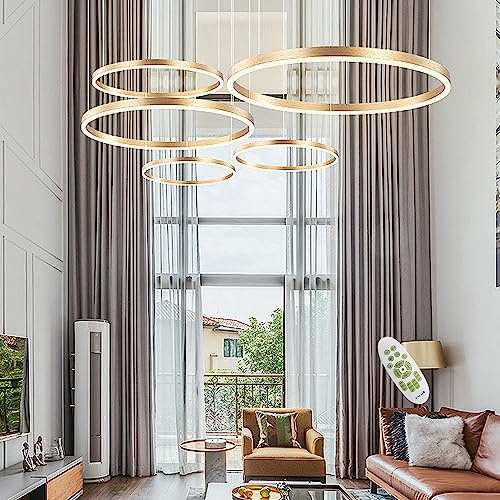 AIAO LED Pendelleuchte Moderne Esstisch Hängelampe Ring Hängeleuchte Dimmbares Beleuchtung Schlafzimmer Lampe Höhenverstellbar Für Wohnzimmer Küche Kronleuchte (Color : Gold 20+40+60+80+100cm)