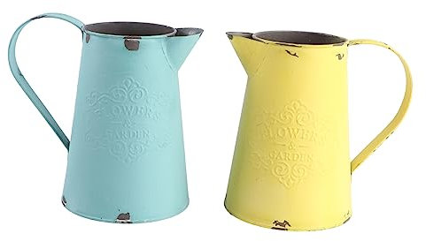 ZAANU 2pcs Tin Flower Bucket Wedding Decorations for Ceremony Yellow Planter Vintage Vases for Flowers Milk Jug Planter Yellow Retro Milk Can Rustic Flowers Jug Bucket Adornment Antique/1505