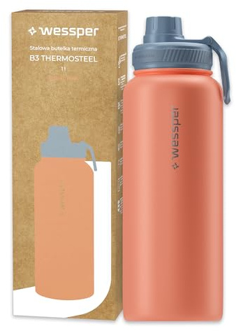 Wessper Gourde Thermique en Acier Inoxydable 1000ml Anti-fuite Bouteille Isotherme, Thermos sans BPA avec 3 Couvercles | Gourde Rose Élégante Sport | Gourde Isotherme Enfants Adulte pour Camping