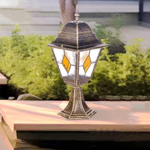 Mengjay Außenleuchte, Kandelaber in antikem Look, Aluguß in Braun mit glas, Wegeleuchte, E27-Fassung, Retro/Vintage Gartenlampe IP44, ohne Leuchtmittel (Klein (15 * 15 * 42cm))