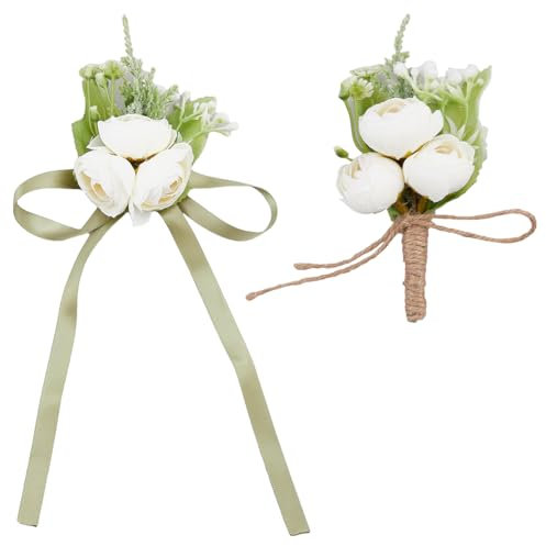 HOBBIESAY 4 Stück 2 Stile Beige Ansteckblume Und Boutonniere Aus Seide Mit Rosenblütenbrosche Und Ansteckblume Für Hochzeitsdekorationen Beige Handblume Für Hochzeitsblumen Accessoires