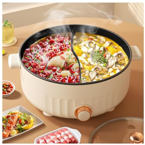 ARTSIM Fondue Chinoise Electrique, 1350 Watts Appareil Fondue Chinoise Electrique Convient Aux Petites FêTes (avec 2 Filets Non éTanches),White