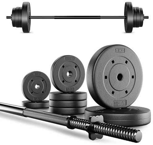 TREX SPORT Langhantel Set 22 kg | Hantelset mit Langhantelstange 120 cm und 8 Hantelscheiben