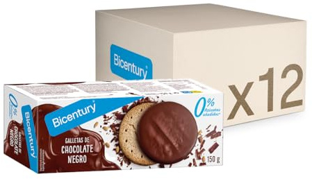 Bicentury Galletas Bañadas con Chocolate Negro Sin Azúcares Añadidos, 12 unidades