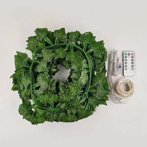 EONANT Künstlicher Efeu Girlande 9.8ft * 6.5ft mit 200pcs LED, hängende gefälschte Efeu String Lichter USB betrieben, Schlafzimmer Wand Hochzeit Party Weihnachten Garten Dekoration (Weiß)