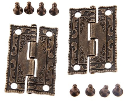 10 Stück 35 x 23 mm dekorative Mini-Scharniere for Schmuck, Holzkiste, antike Bronzescharniere, Schranktür, Schublade, Möbelbeschläge + Schrauben