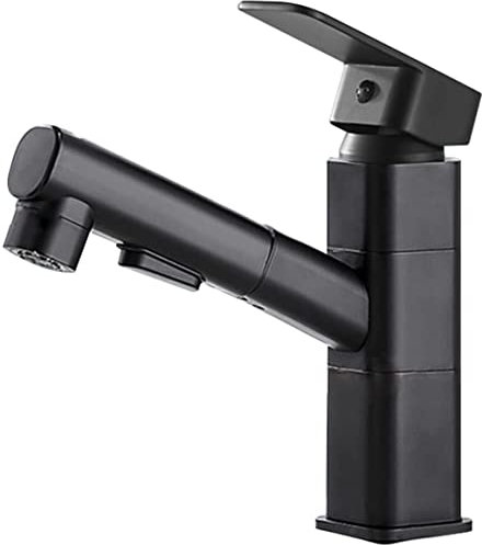 Wasserhahn Bad für Waschbecken Ausziehbar Badarmaturen Mischbatterie Waschtischmischer mit Brause 2 Wasserstrahlarten Einhebelmischer Schwarz Eckig Niedrig Armatur für Waschbecken