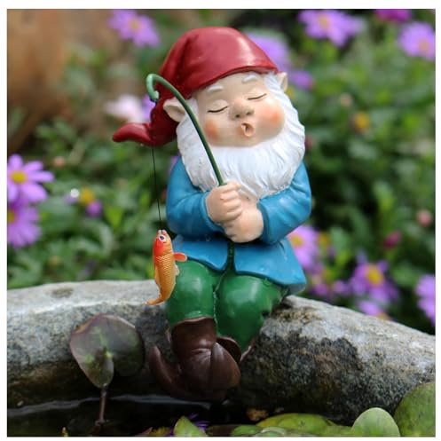 Mini Gartenzwerg Figur, Gartenstatue aus Harz, wetterfest & frostsicher | Gartendeko für Außen Terrasse Rasen Hof Balkon