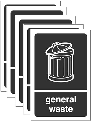 General waste stickers - safety signs(Pack of 5) - High tack self-adhesive sticker (150mm x 100mm) Viewing Distance within 3m.