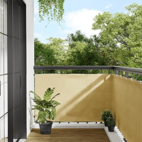 Bulliing Balkon-Sichtschutz Sandfarben 90x500 cm Balkonbespannung Sichtschutz FüR Den Garten Sichtschutz Zaun 100% Polyester-Oxford