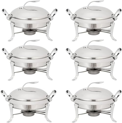 GYDUHYE 3L Chafing Dish Set, Full Size Stainless Steel Round Buffet Server with Pans, Lid and Fuel Holders, for Catering Party Wedding Dinner Food Warmer(Size:6 Pack,Color:Silver)