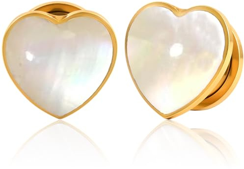 Vankula Ohr Tunnel 1 Paar Flesh Plugs Herz Muschel Edelstahl für männer damen Ohrpiercing Gestreckte Schmuck 10mm(00G) Gold