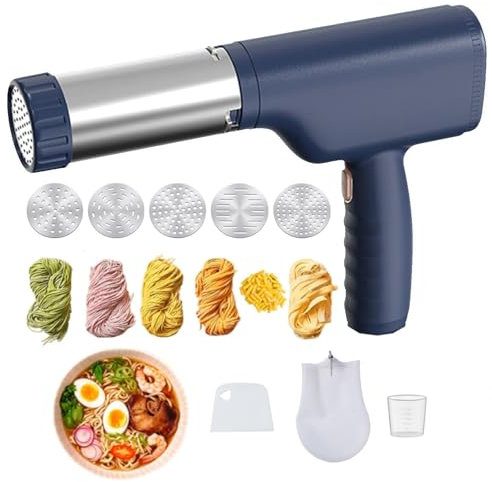 Macchina Per La Pasta, Macchina Per La Pasta Elettrica Portatile Da 1500 Mah, Macchina Per La Pasta Senza Fili 5 In 1 Per Spaghetti, Fettuccine, Ramen, Rullo Per Pasta Per Domestico,Blue