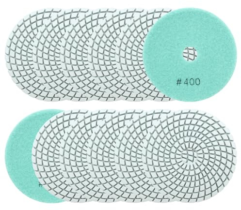 QUEFORET Diamant Polierpads Körnung 400-12 Stücke Nass Polierscheiben 100mm für Granit Marmor Quarz Kunststein, für Winkelschleifer