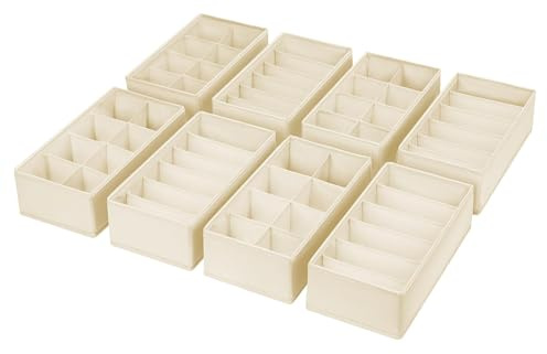 DIMJ Organizador de Cajones Armario - Separadores de Cajones de Ropa Interior Tela No Tejida, Cajas Organizadoras Plegable para Calcetines, Bragas, Corbatas, Objetos Varios, 8 Piezas (Beige)