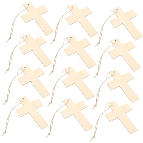 NUOBESTY 20pcs Unfinished Wooden Cross Pieces with Holes and Twine for Crafts for Weddings and Birthdays Lightweight Wood Cutouts for Church and Home Decoration and Special Events