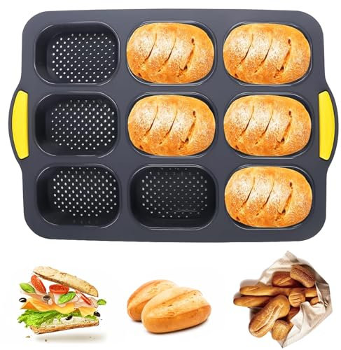 Stampi Forno Pagnotte, Silicone Mini Baguette Teglia, Teglia a 9 Cavità, Panini con Grissini per Cuocere Pane Francese, Grissini, Panini, Pane, Nero
