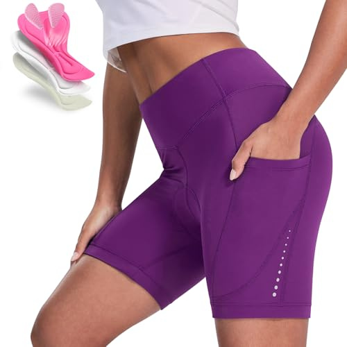 Nepest Padded Bike Shorts Women Cycling Underwear 4D Gel Padding & Pockets Bicycle Biking Biker Shorts Road Mountain Vlolet,Large