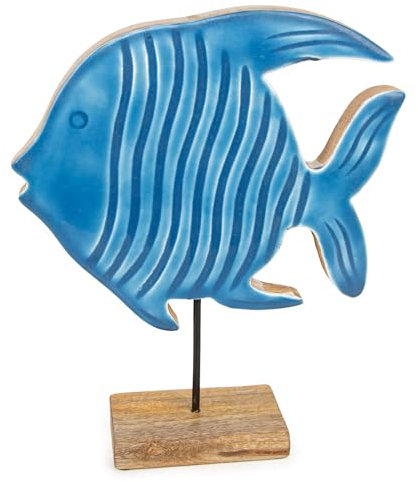 Logbuch-Verlag Figura di pesce in legno blu marrone oggetto decorativo marittimo bagno decorazione da appoggiare 25 cm