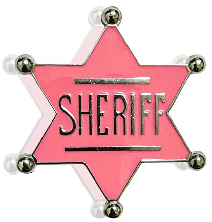 Insignia de sheriff rosa, insignia de policía rosa, insignia de sheriff de vaquera rosa, accesorio de disfraz de sheriff rosa, 2.5 pulgadas de alto x 2.3 pulgadas de ancho, rosa/plateado, S, Metal, No