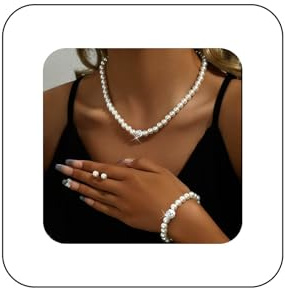 Brides Pearl Necklace Bracelet Earring Set Wedding Jewelry Set Silver Round Stud Earrings Choker Strand Prom Party Cz Baseball Pendant Bridesmaid Bridal Women