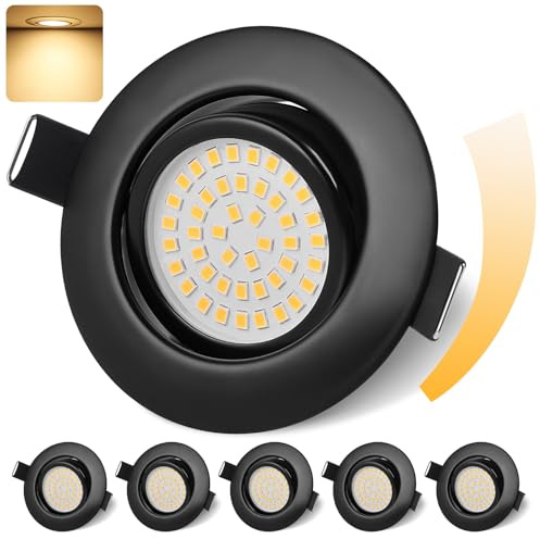 GeyouLux LED Einbaustrahler 230V Dimmbar 68mm 6W IP44 LED Spots 6er set | 45° Schwenkbar 3000K Warmweiß Deckenspots für Badezimmer Küche Wohnzimmer Einbauspots Flach Einbauleuchten Weiß