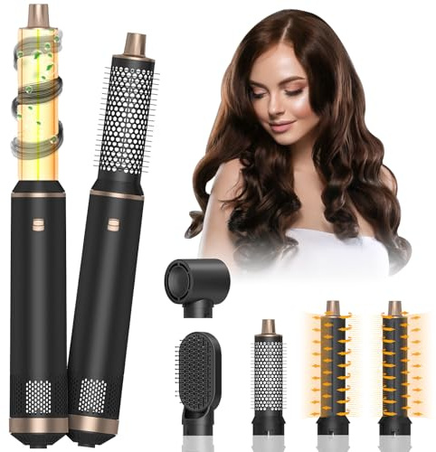 HyAdierTech Cepillo Secador de Pelo Air Styler 5 en 1, Cepillo de Aire Caliente, Secador Moldeador, Iones Negativos Rizador, Desmontable, 3 Temperaturas, 5 Accesorios, para Seca Alisa Volumen