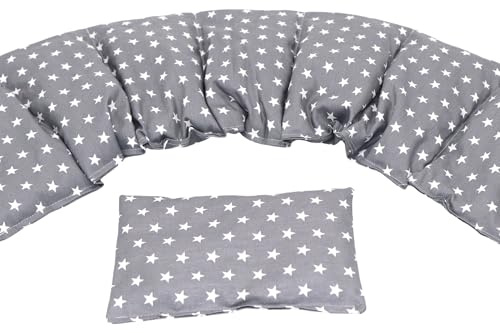 STERNE Kirschkernkissen 2 er Set 7 Kammer + kleines 67 x 18 cm Körnerkissen Wärmekissen XXL Dinkel Weizen Raps Trauben Kältekissen Mikrowelle + Backofen (Grau Sterne, Kirschkerne)