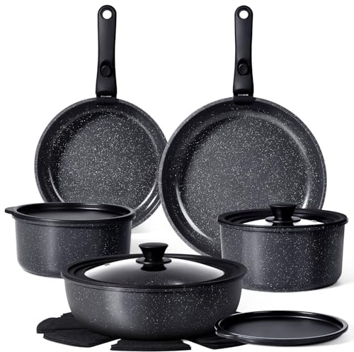 GiPP Set de Poêles et Casseroles Avec Revêtement Céramique Antiadhésif - 15Plus Pièces Sets de Casseroles Avec Poignées Détachables, Sans Toxiques, Compatible Induction, Four et Lave-vaisselle